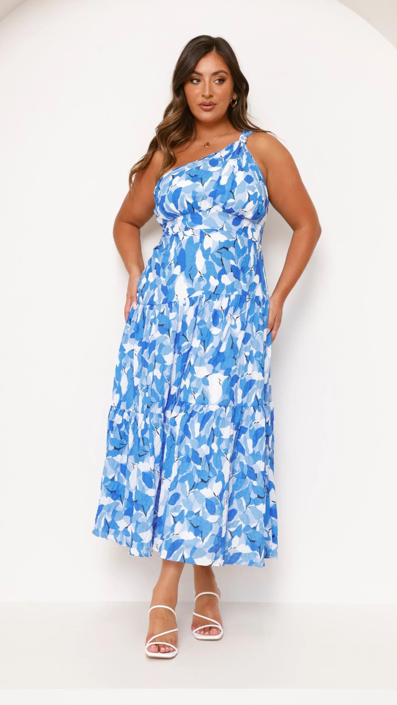 Women's Floral Printed Midi Summer Dress with One Shoulder