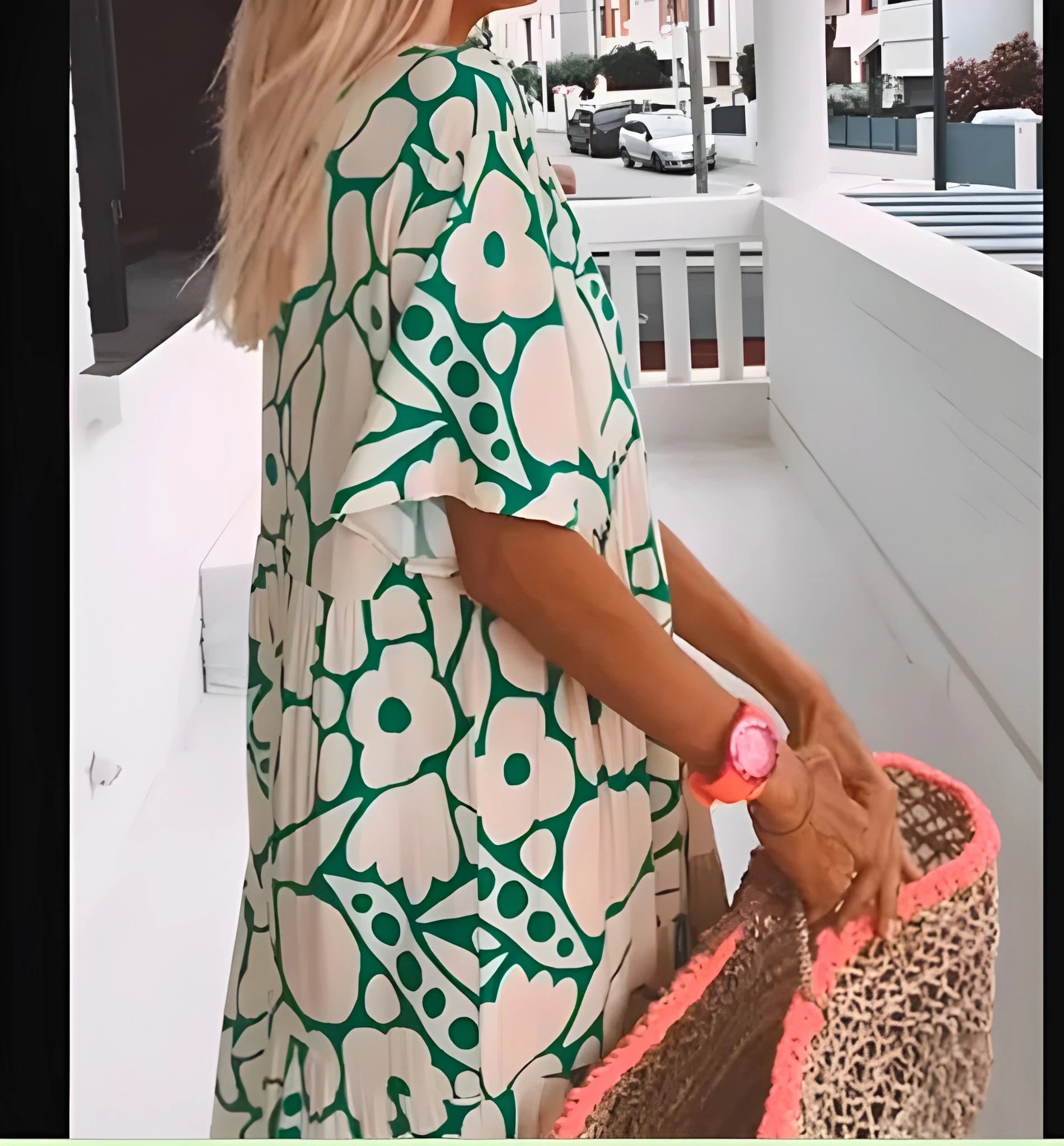 Women's Floral Tiered Maxi Summer Dress with V-Neck