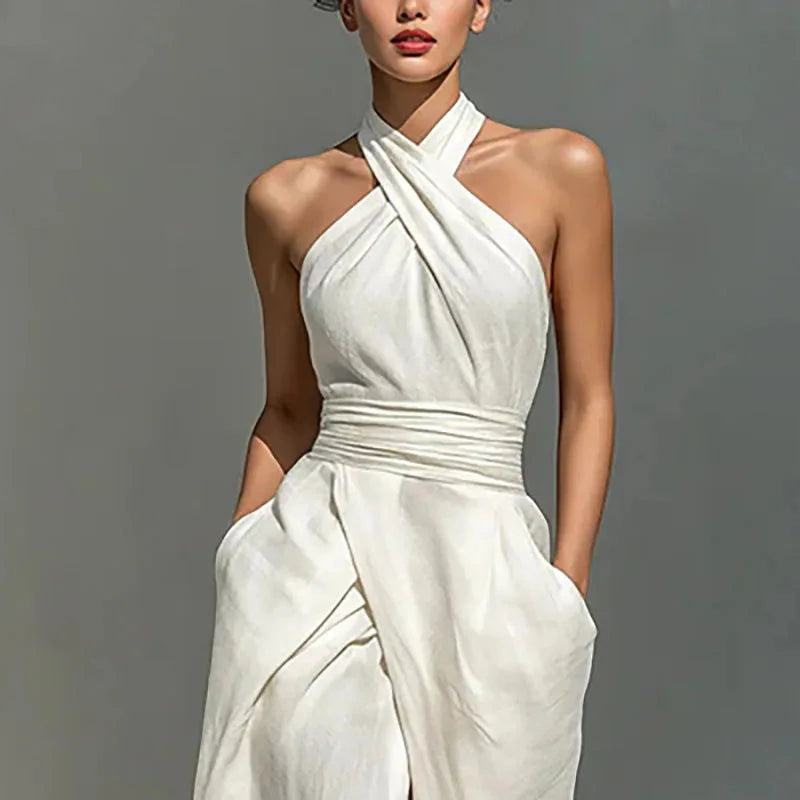 Women's Flowy Elegant Maxi Summer Dress with Halter Neck