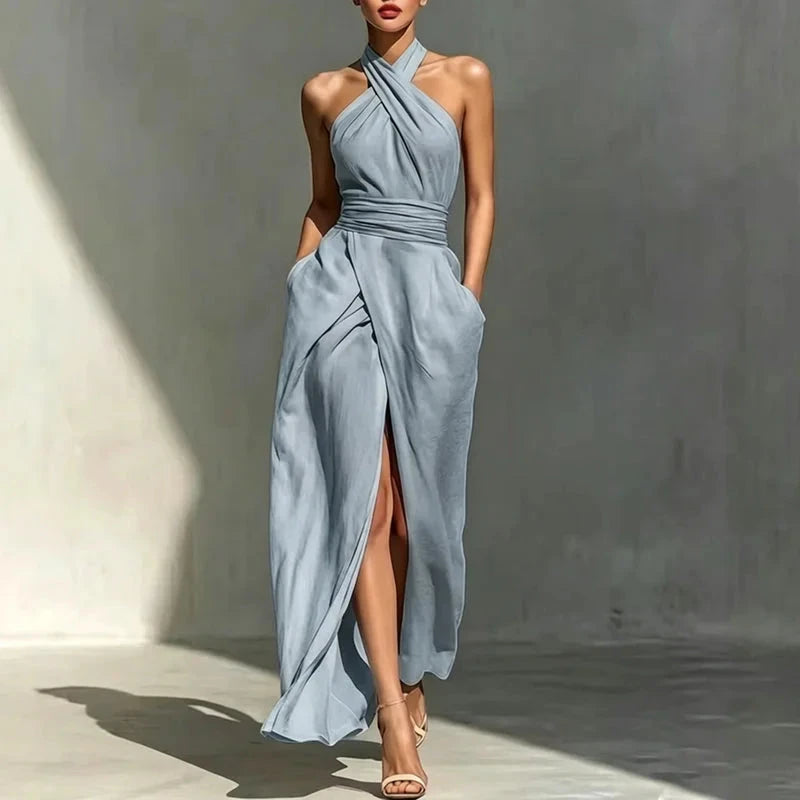 Women's Flowy Elegant Maxi Summer Dress with Halter Neck