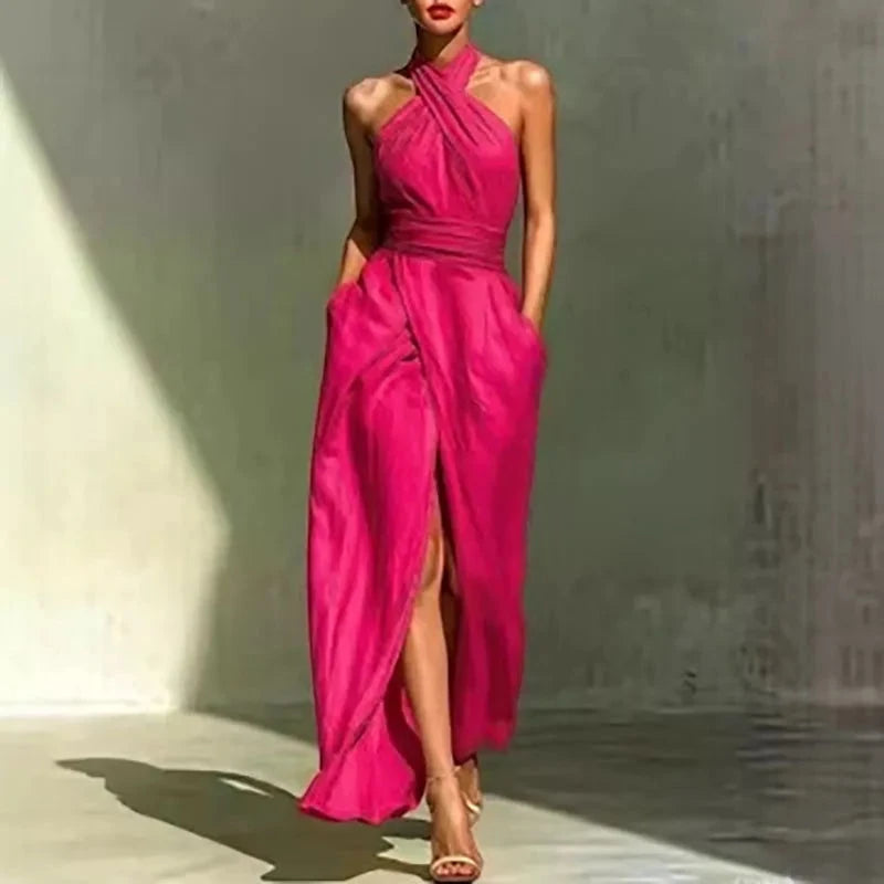 Women's Flowy Elegant Maxi Summer Dress with Halter Neck