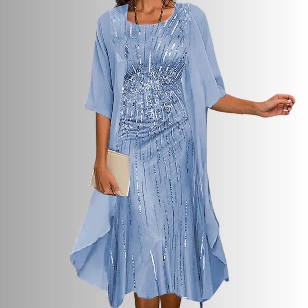 Women's Flowy Printed Midi Summer Dress with 3/4 Sleeve