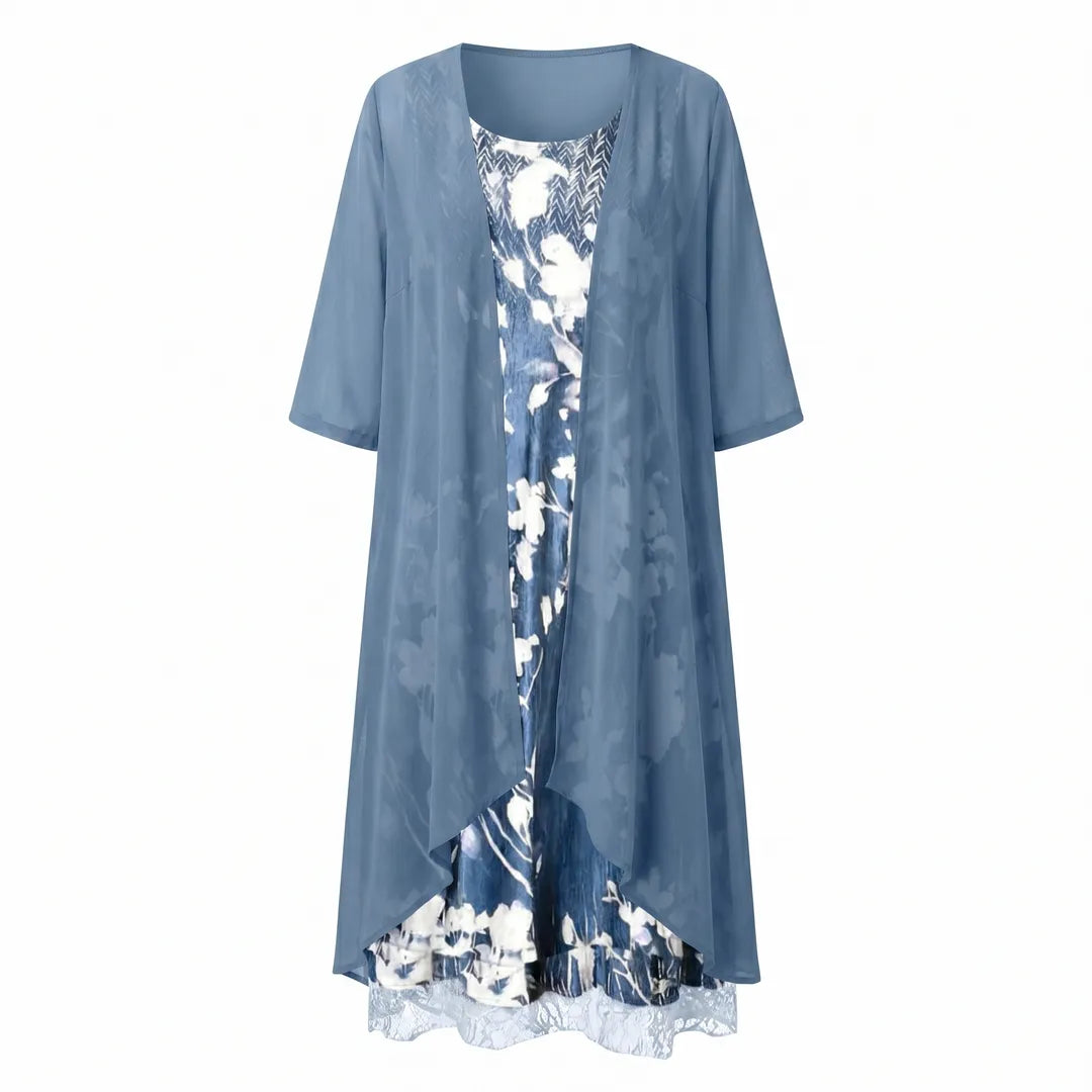 Women's Flowy Printed Midi Summer Dress with 3/4 Sleeve