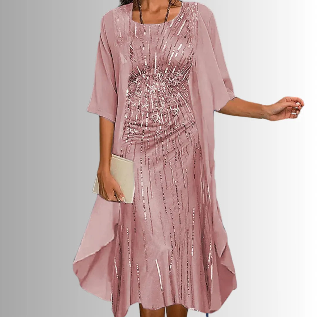 Women's Flowy Printed Midi Summer Dress with 3/4 Sleeve