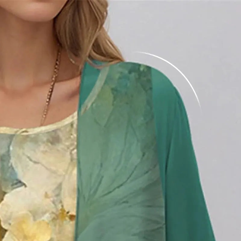Women's Flowy Printed Midi Summer Dress with 3/4 Sleeve