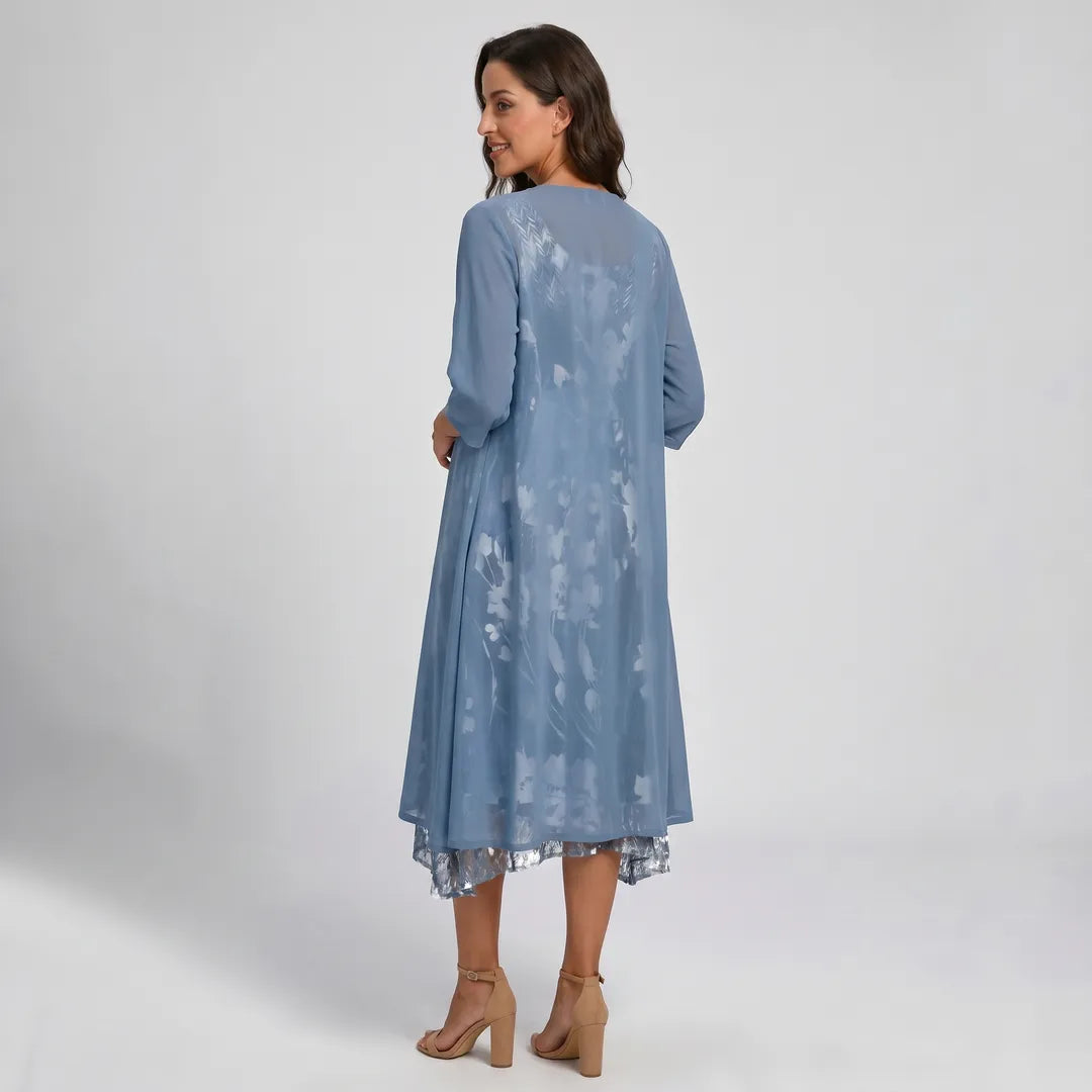 Women's Flowy Printed Midi Summer Dress with 3/4 Sleeve