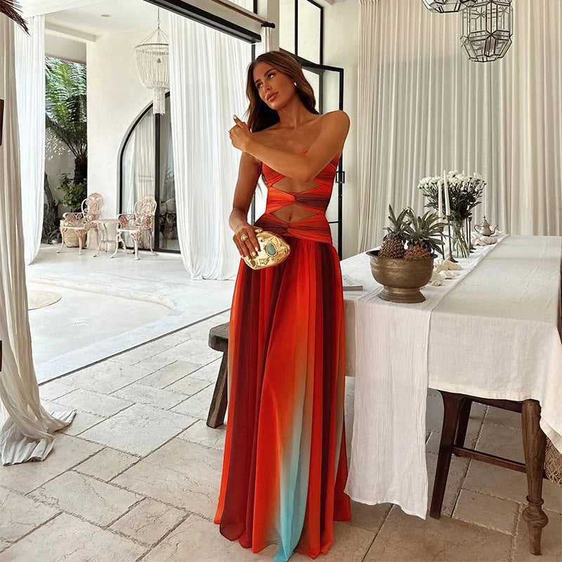 Women's Formal Elegant Maxi Summer Dress with Pleated Skirt