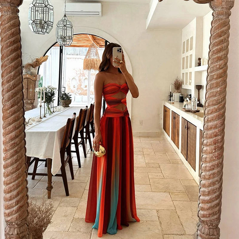 Women's Formal Elegant Maxi Summer Dress with Pleated Skirt