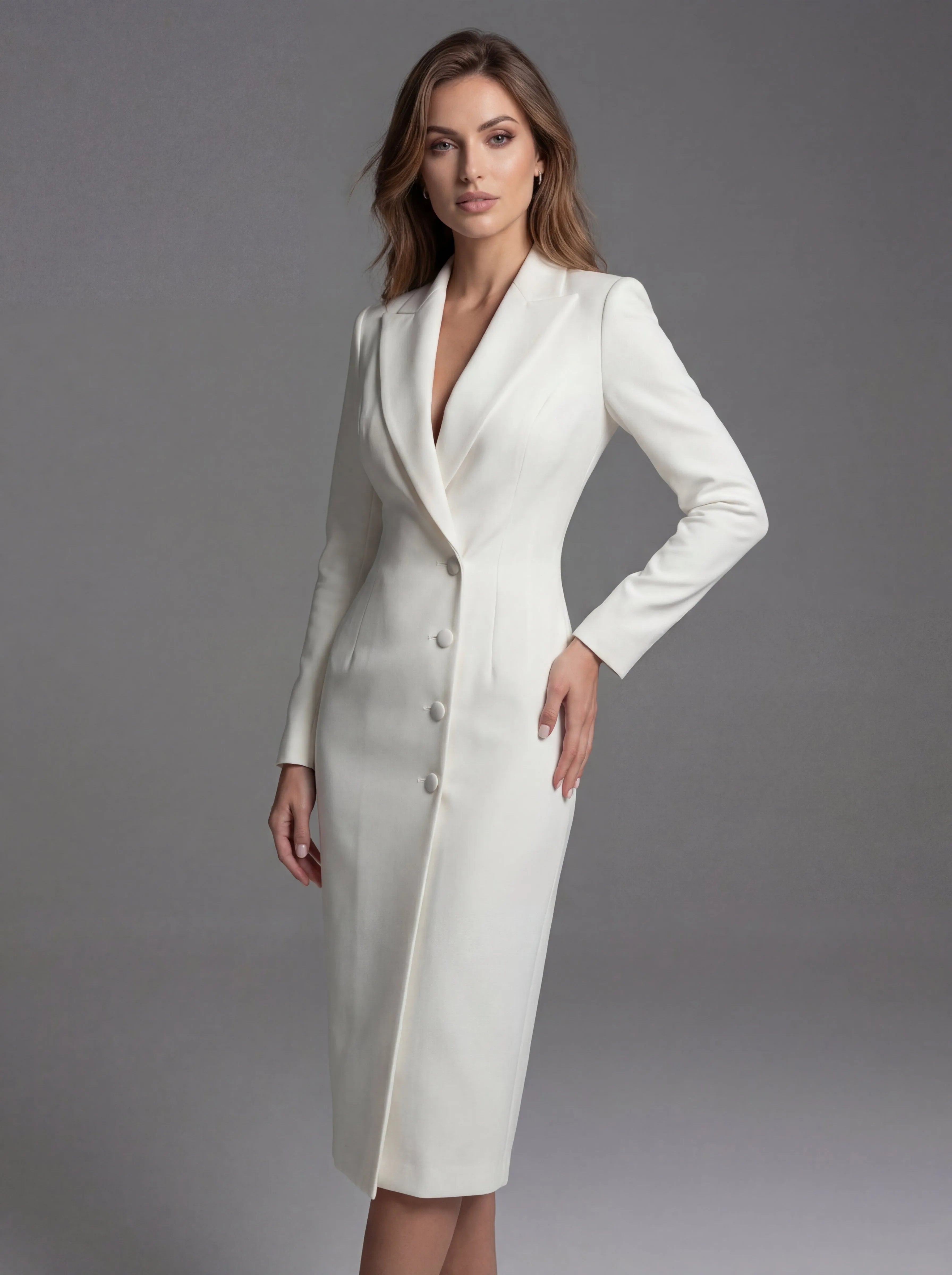 Women's Formal Elegant Midi Blazer Dress with Long Sleeve