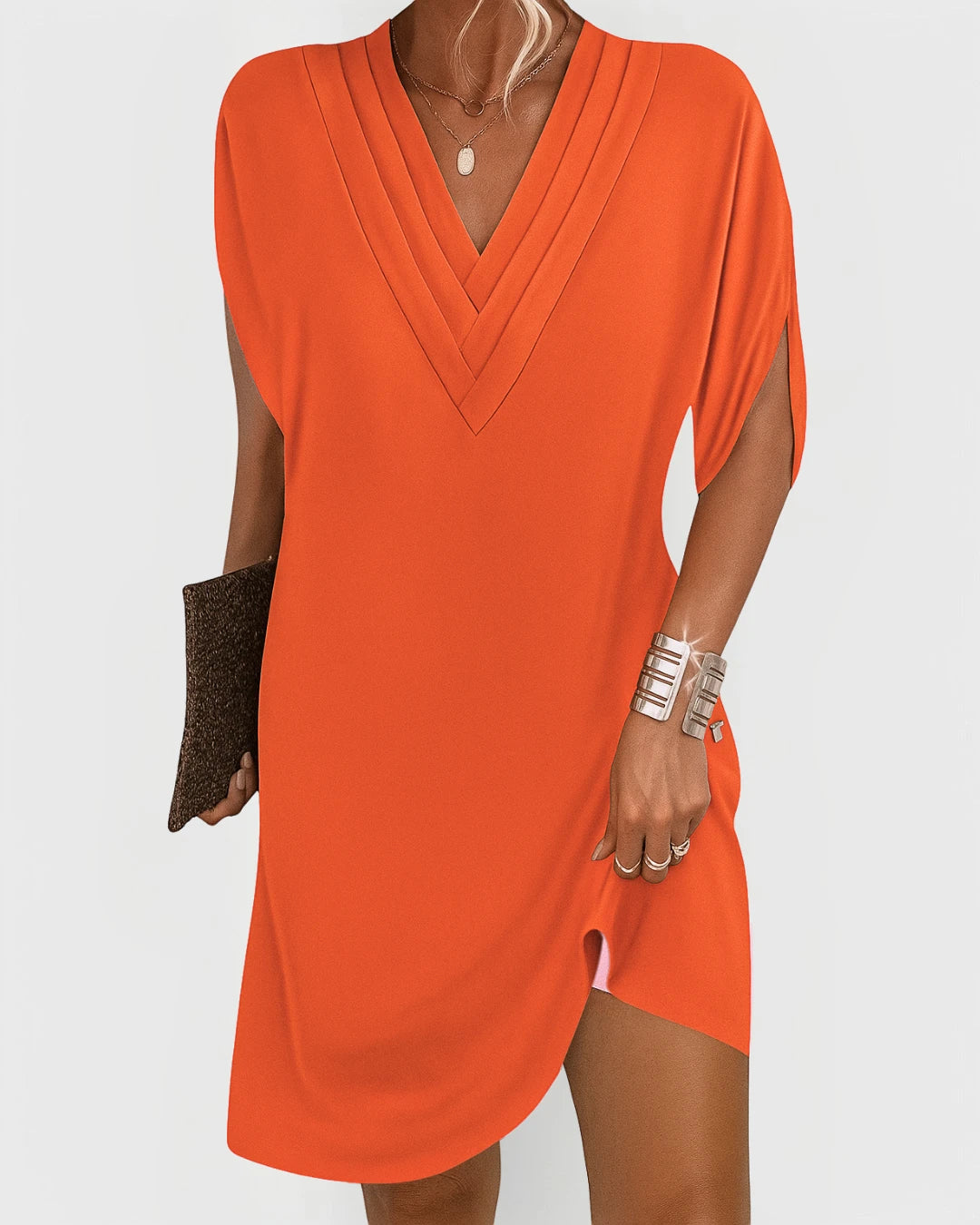 Women's Formal Flowy Midi Summer Dress with V-Neck