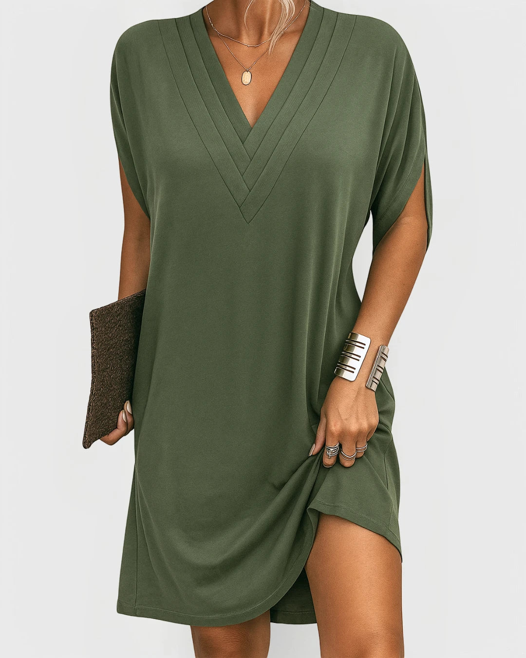 Women's Formal Flowy Midi Summer Dress with V-Neck