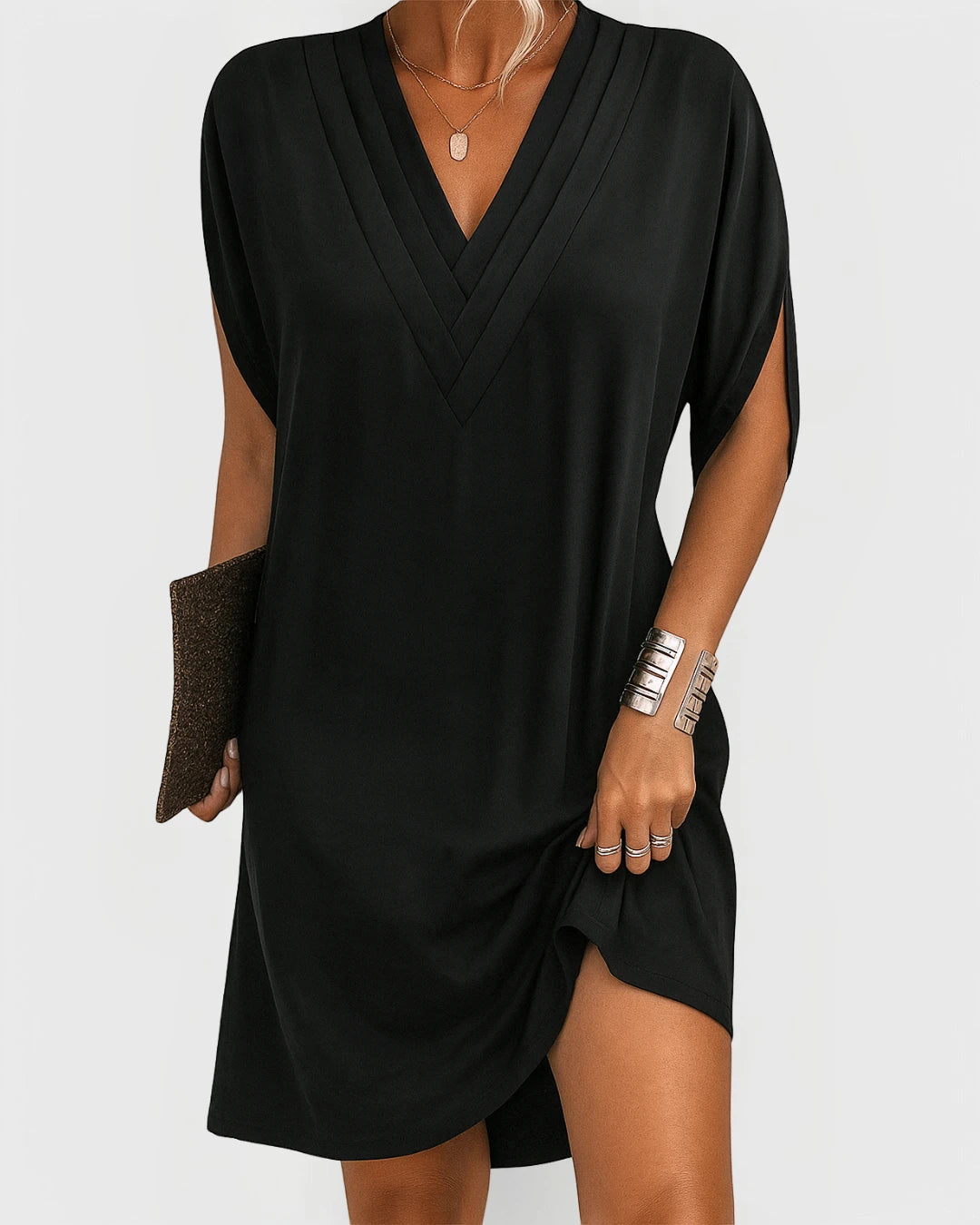 Women's Formal Flowy Midi Summer Dress with V-Neck