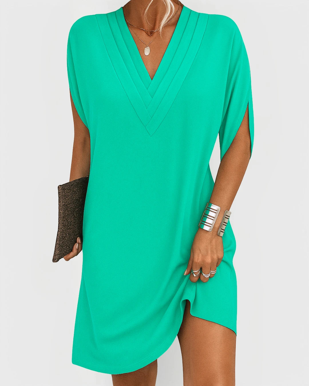 Women's Formal Flowy Midi Summer Dress with V-Neck