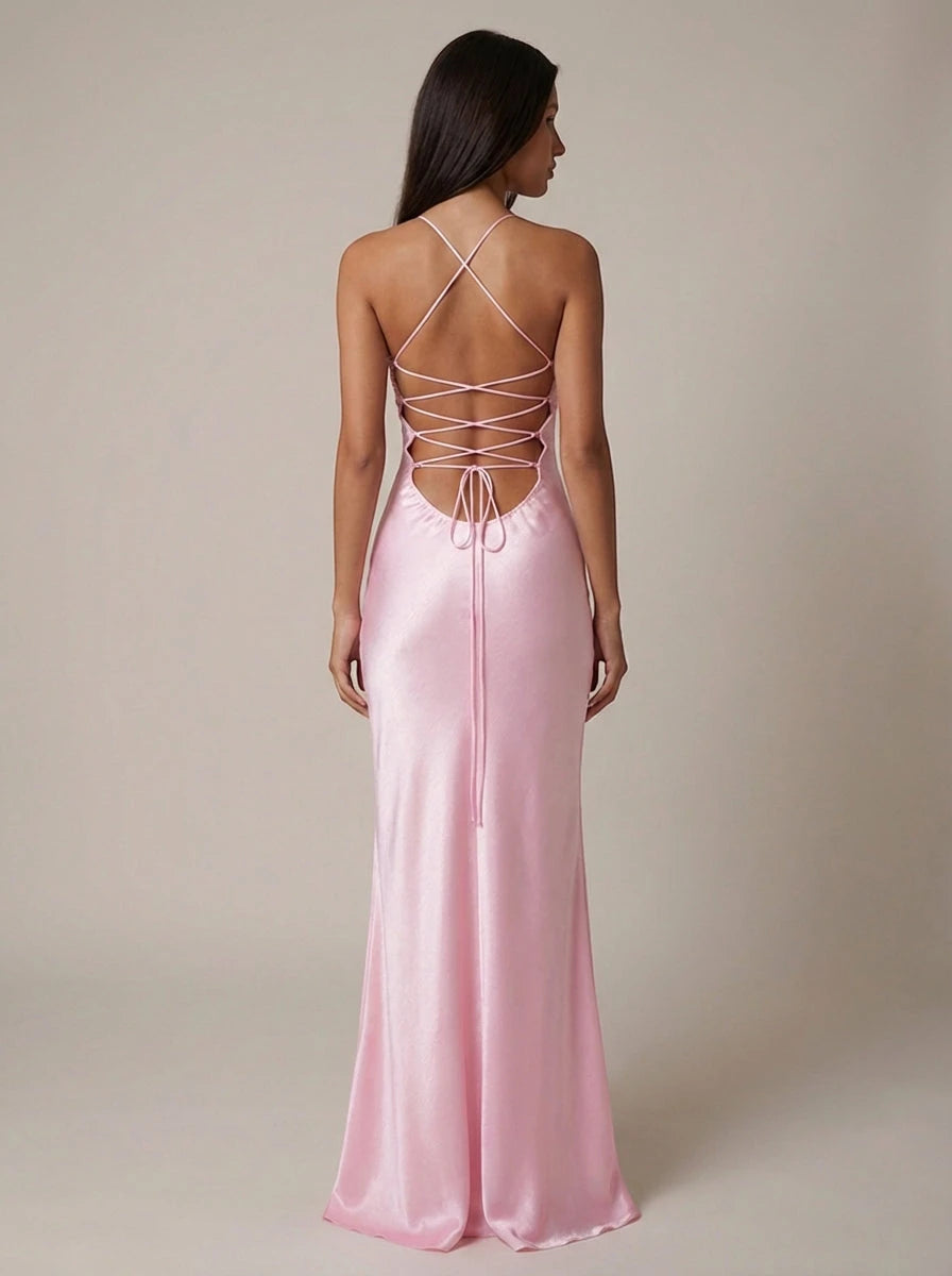 Women's Formal Long Maxi Wedding Guest Dress with Halter and Beaded
