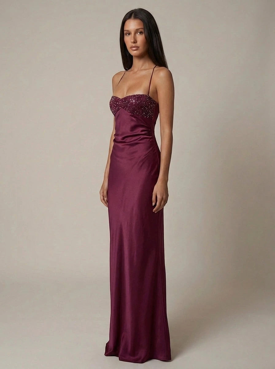 Women's Formal Long Maxi Wedding Guest Dress with Halter and Beaded