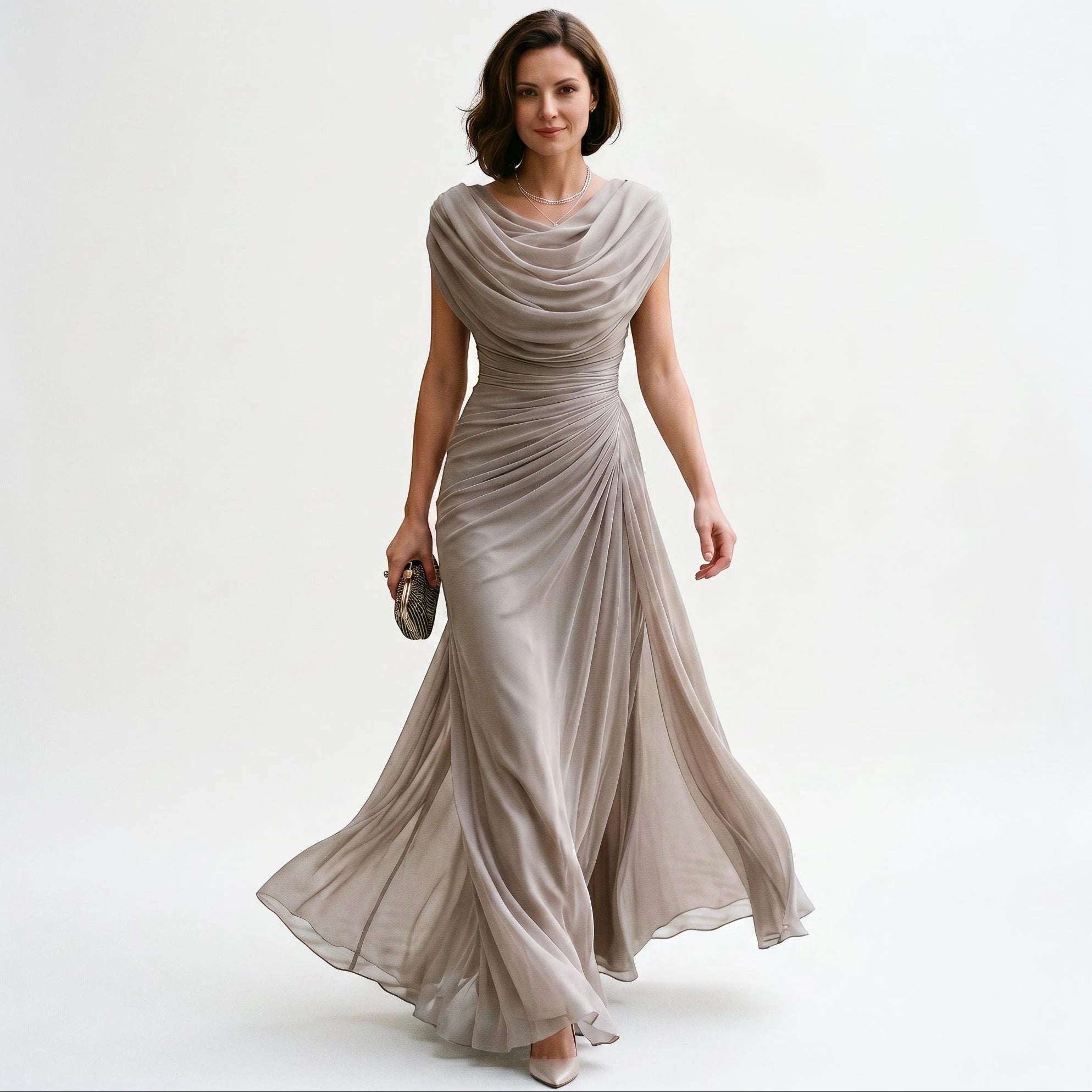 Women's Formal Maxi Wedding Guest Dress with Cowl Neck