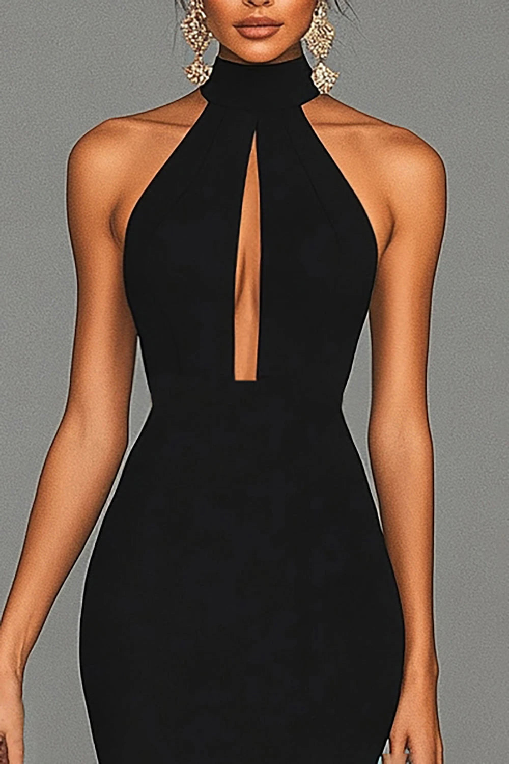 Women's Formal Maxi Wedding Guest Dress with High Neck and Slit