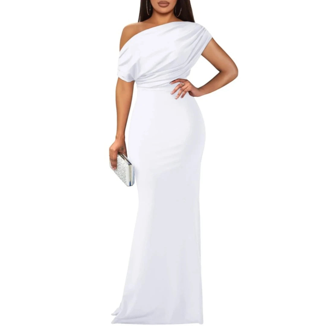 Women's Formal Maxi Wedding Guest Dress with Off Shoulder Feature