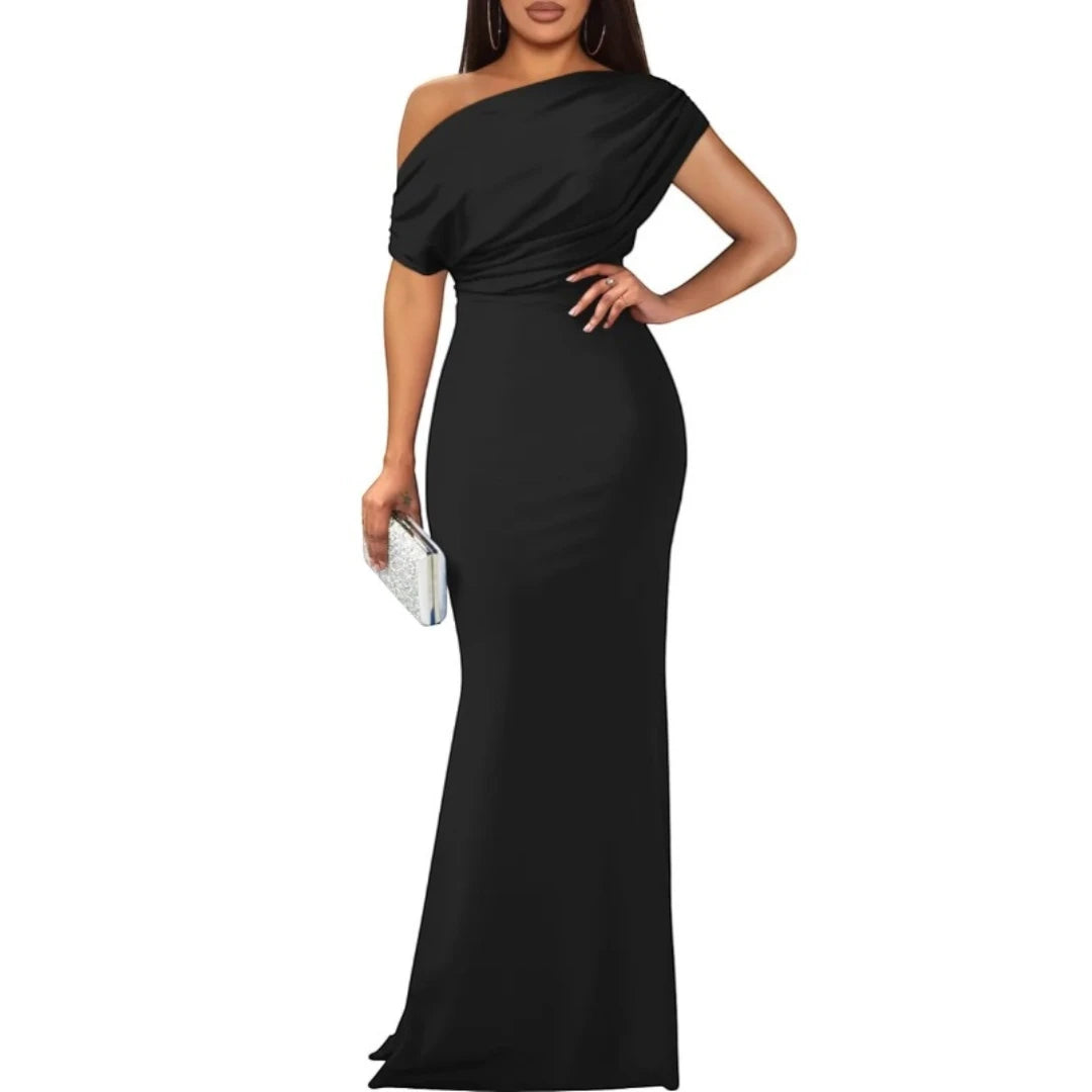 Women's Formal Maxi Wedding Guest Dress with Off Shoulder Feature