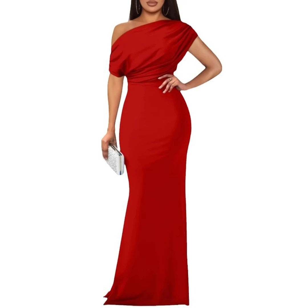 Women's Formal Maxi Wedding Guest Dress with Off Shoulder Feature