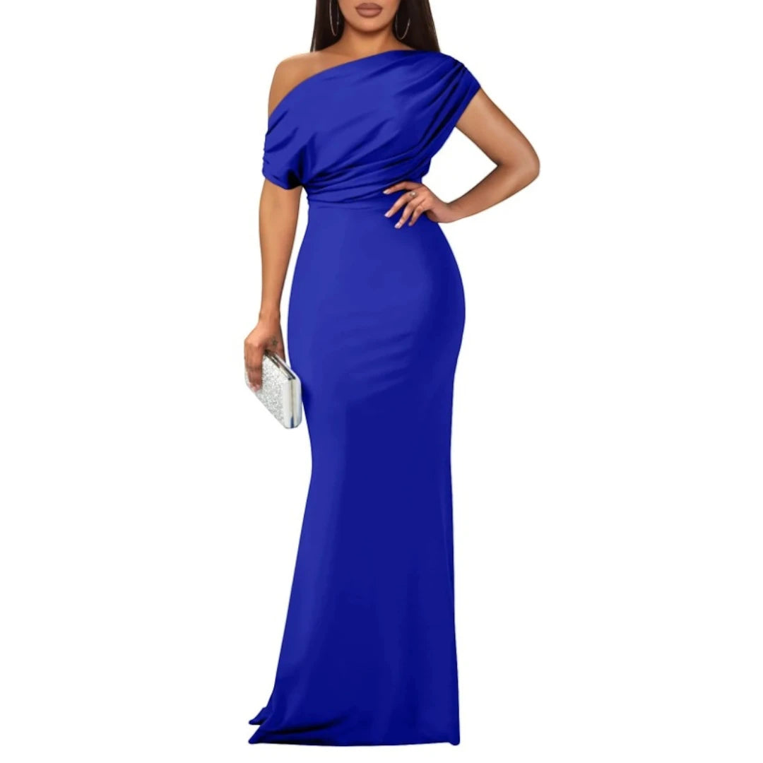Women's Formal Maxi Wedding Guest Dress with Off Shoulder Feature