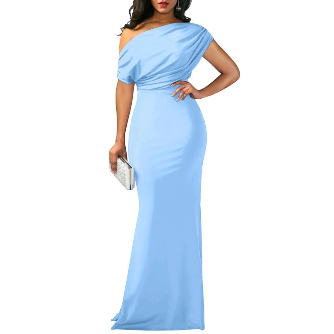 Women's Formal Maxi Wedding Guest Dress with Off Shoulder Feature