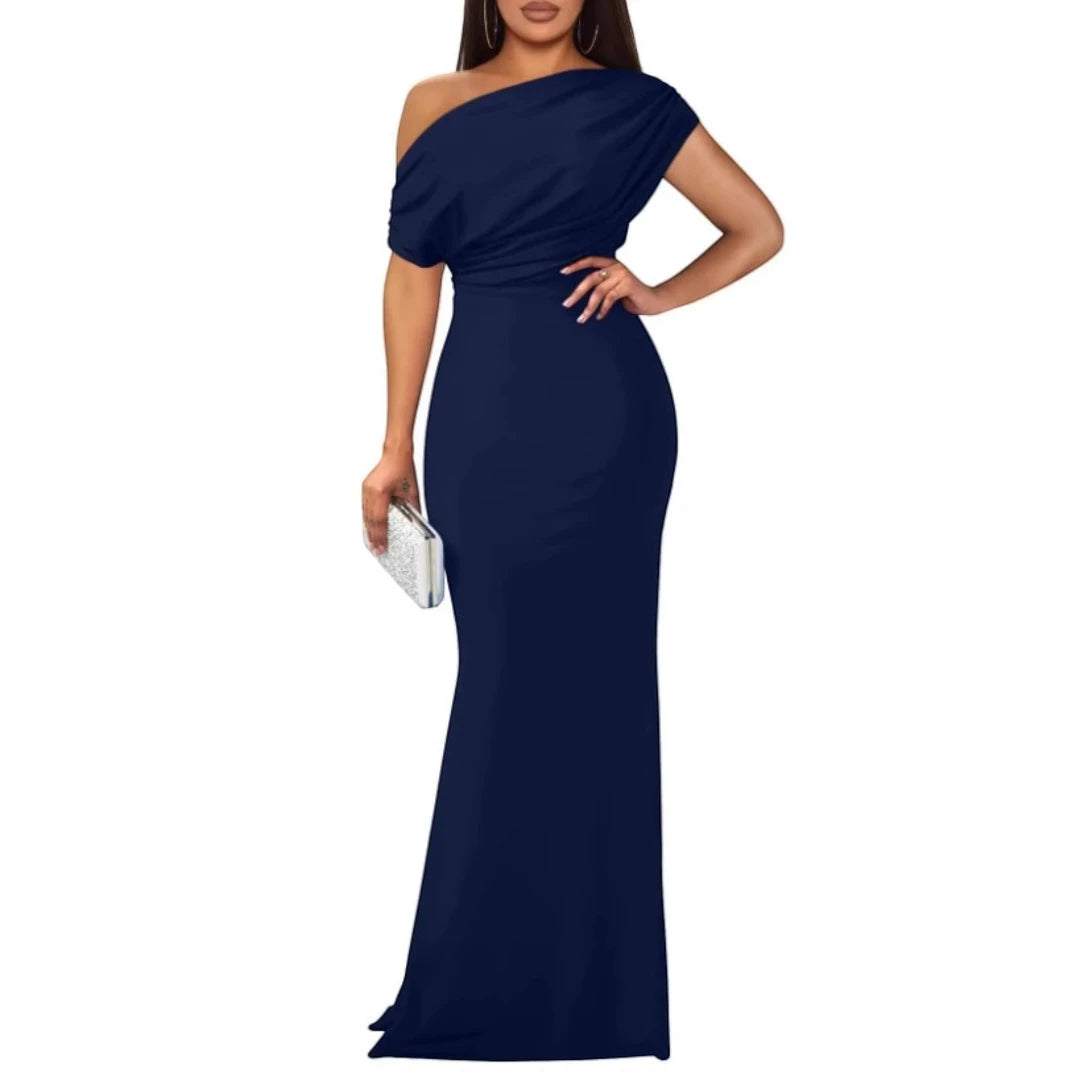 Women's Formal Maxi Wedding Guest Dress with Off Shoulder Feature