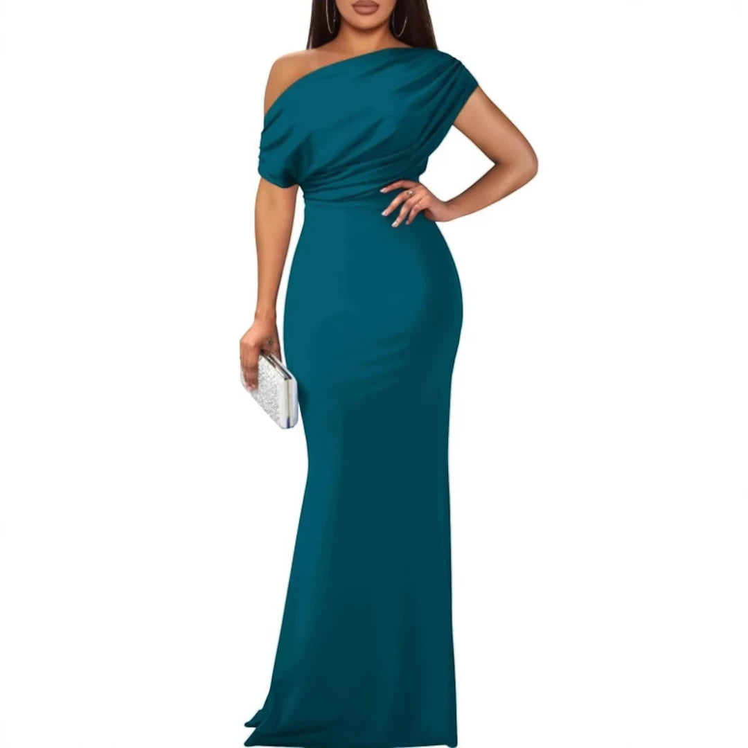 Women's Formal Maxi Wedding Guest Dress with Off Shoulder Feature