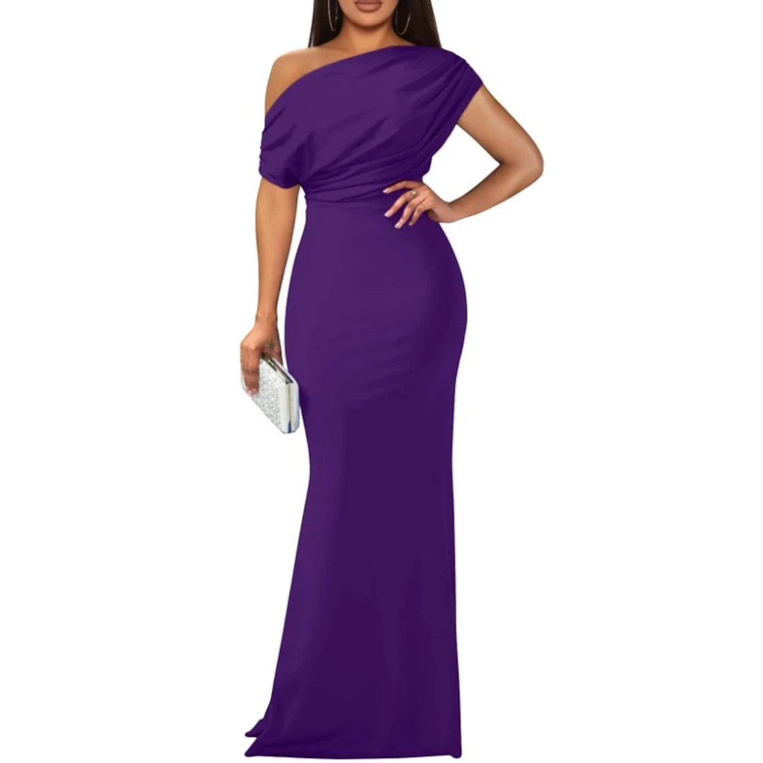 Women's Formal Maxi Wedding Guest Dress with Off Shoulder Feature