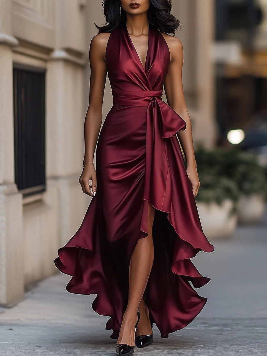 Women's Formal Maxi Wedding Guest Dress with V-Neck