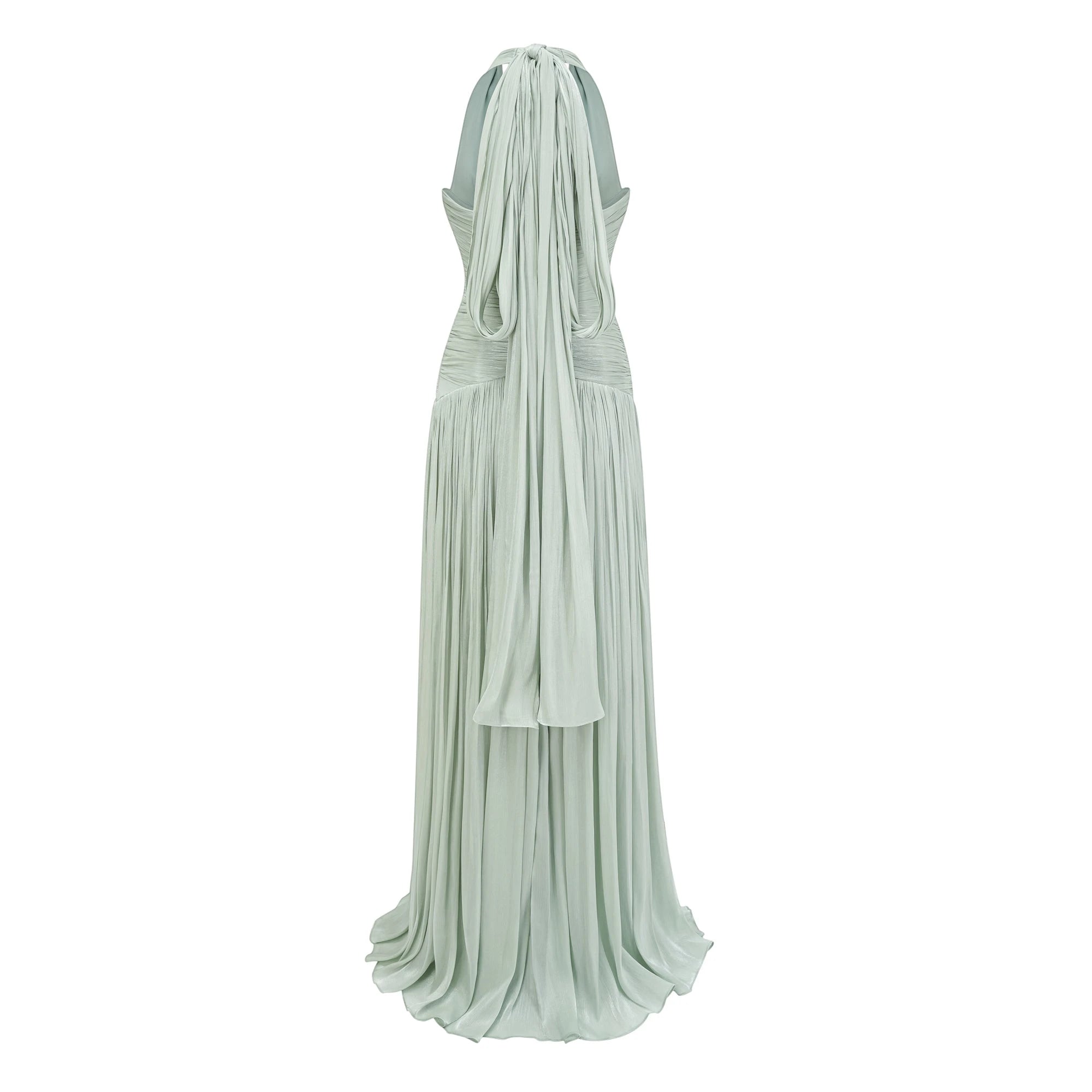 Women's Formal Pleated Maxi Wedding Guest Dress with Halter