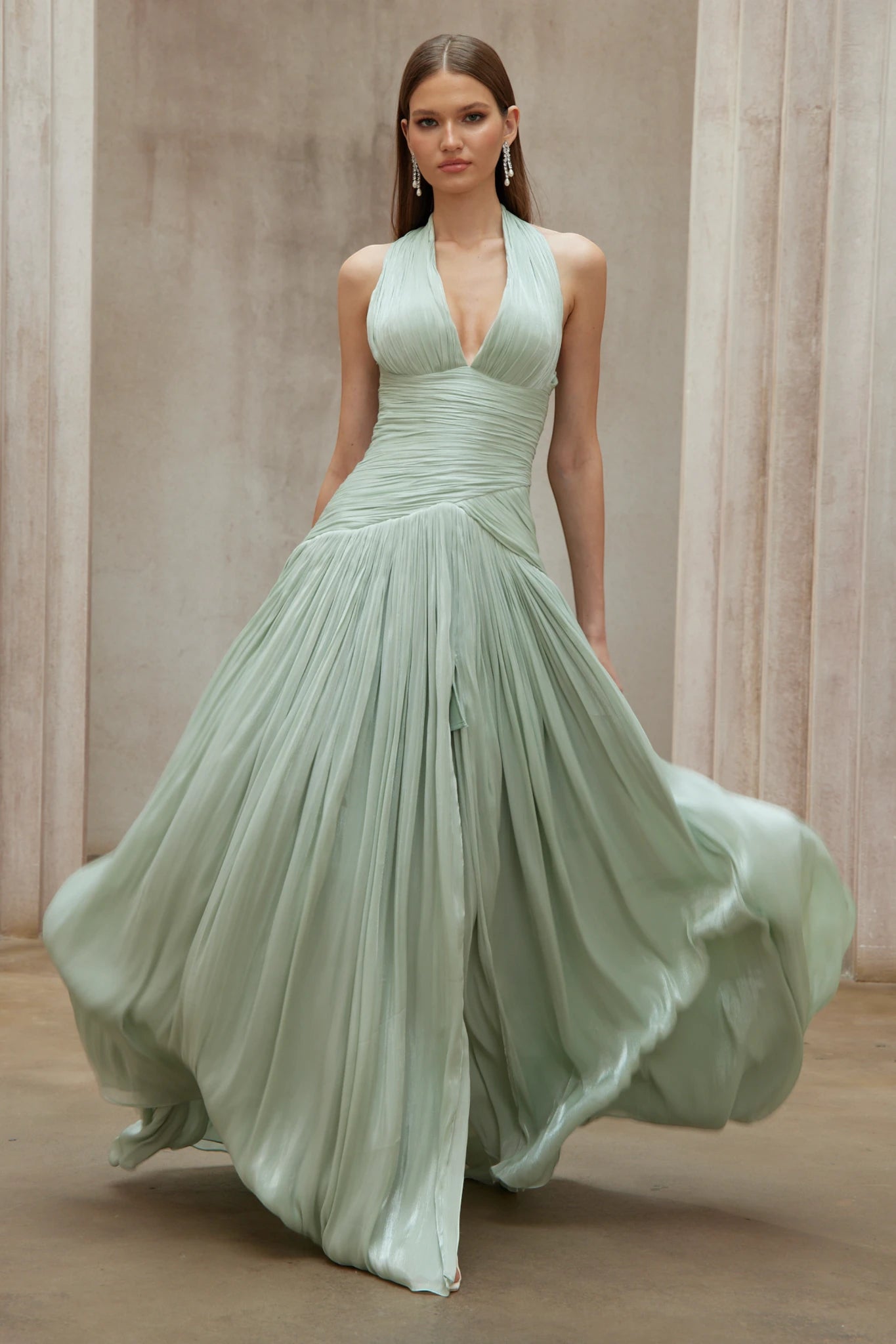 Women's Formal Pleated Maxi Wedding Guest Dress with Halter