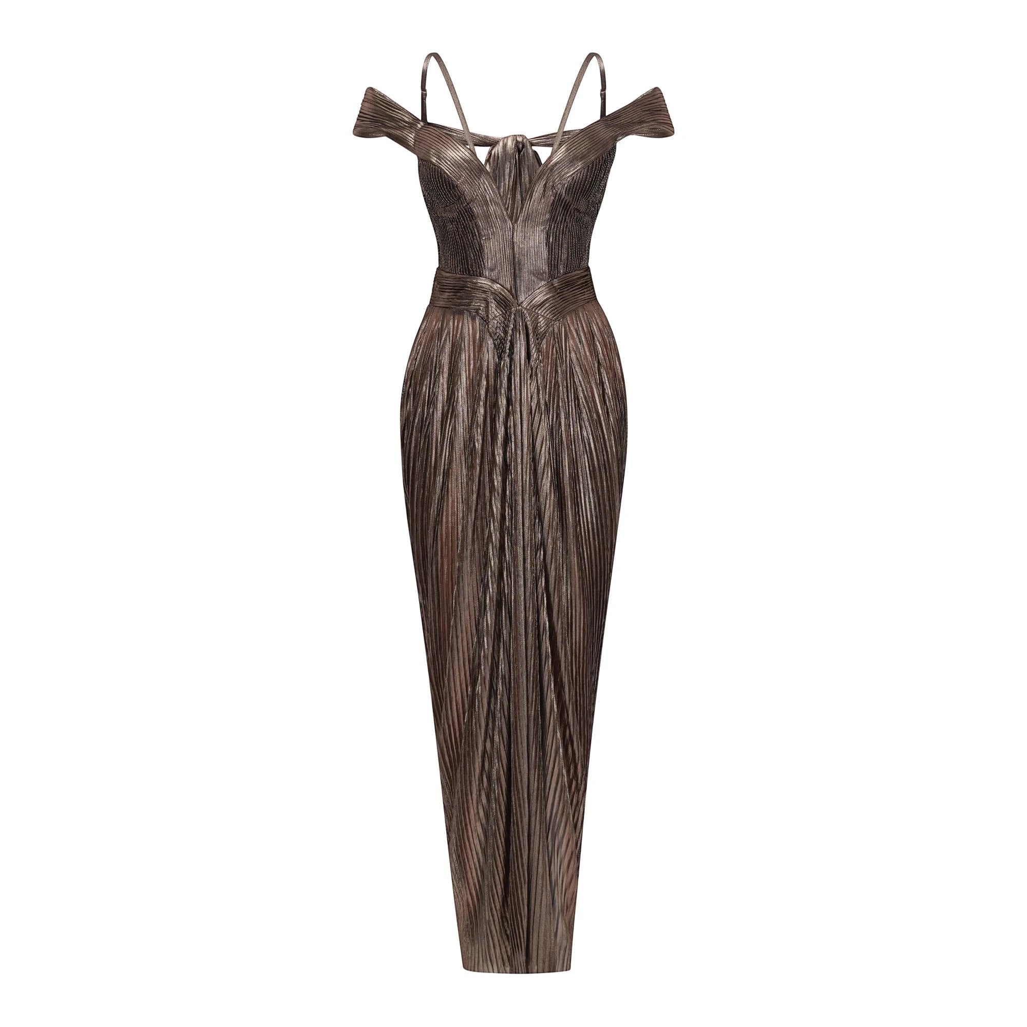 Women's Formal Pleated Maxi Wedding Guest Dress with Off Shoulder