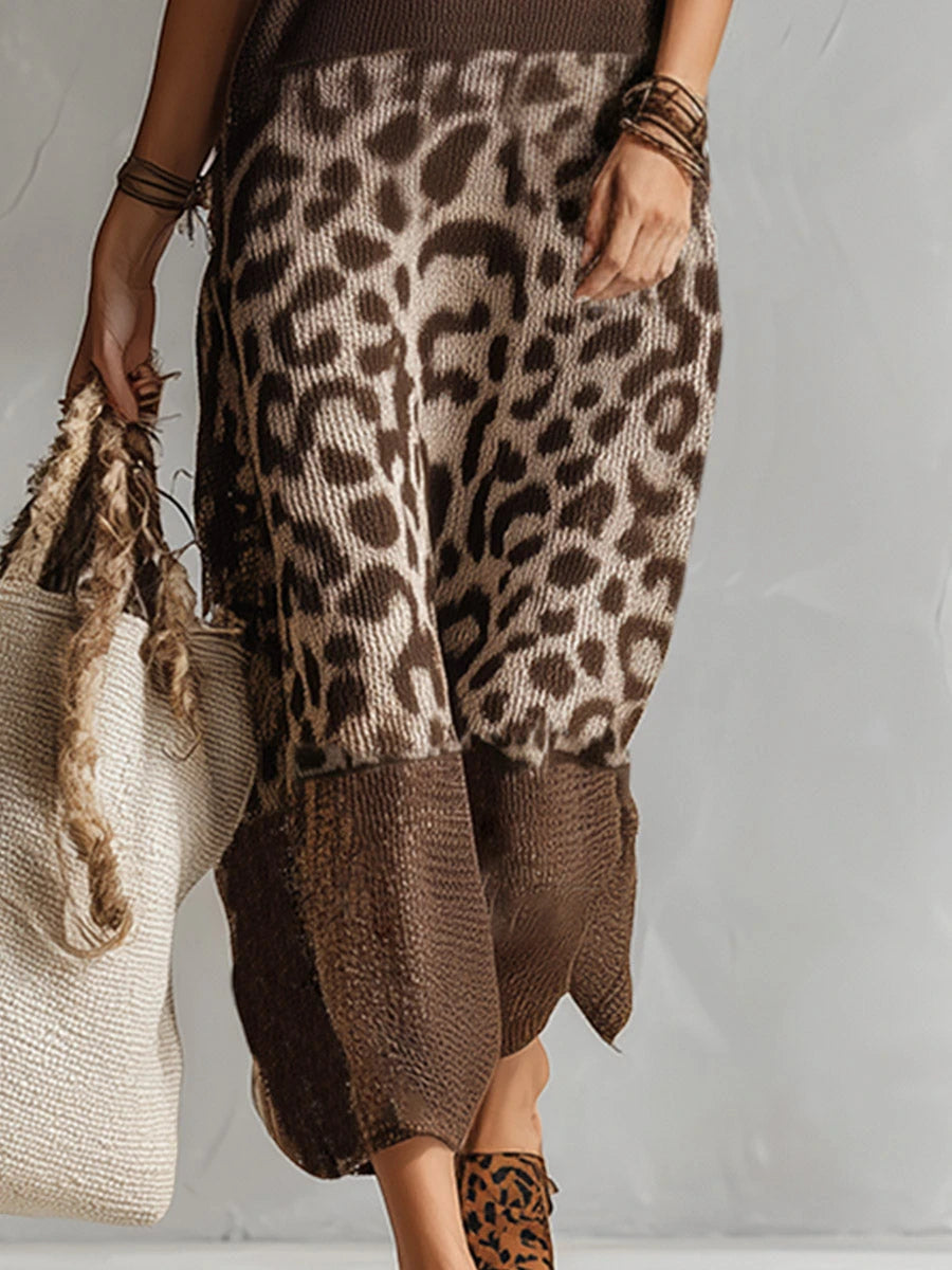 Women's Leopard Elegant Midi Summer Dress with Sleeveless Cut