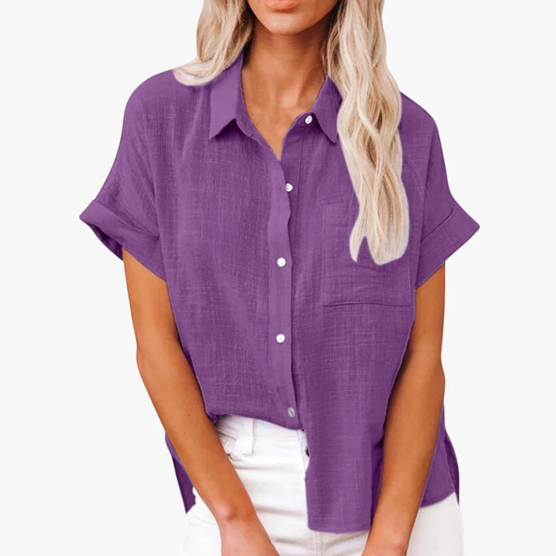 Women's Loose Shirt with Button Detail and Short Sleeve