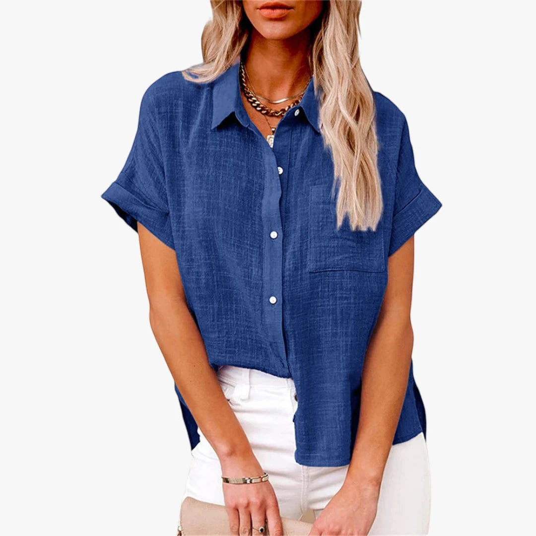 Women's Loose Shirt with Button Detail and Short Sleeve