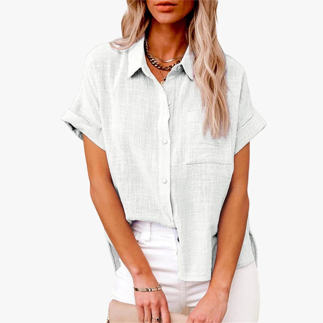 Women's Loose Shirt with Button Detail and Short Sleeve