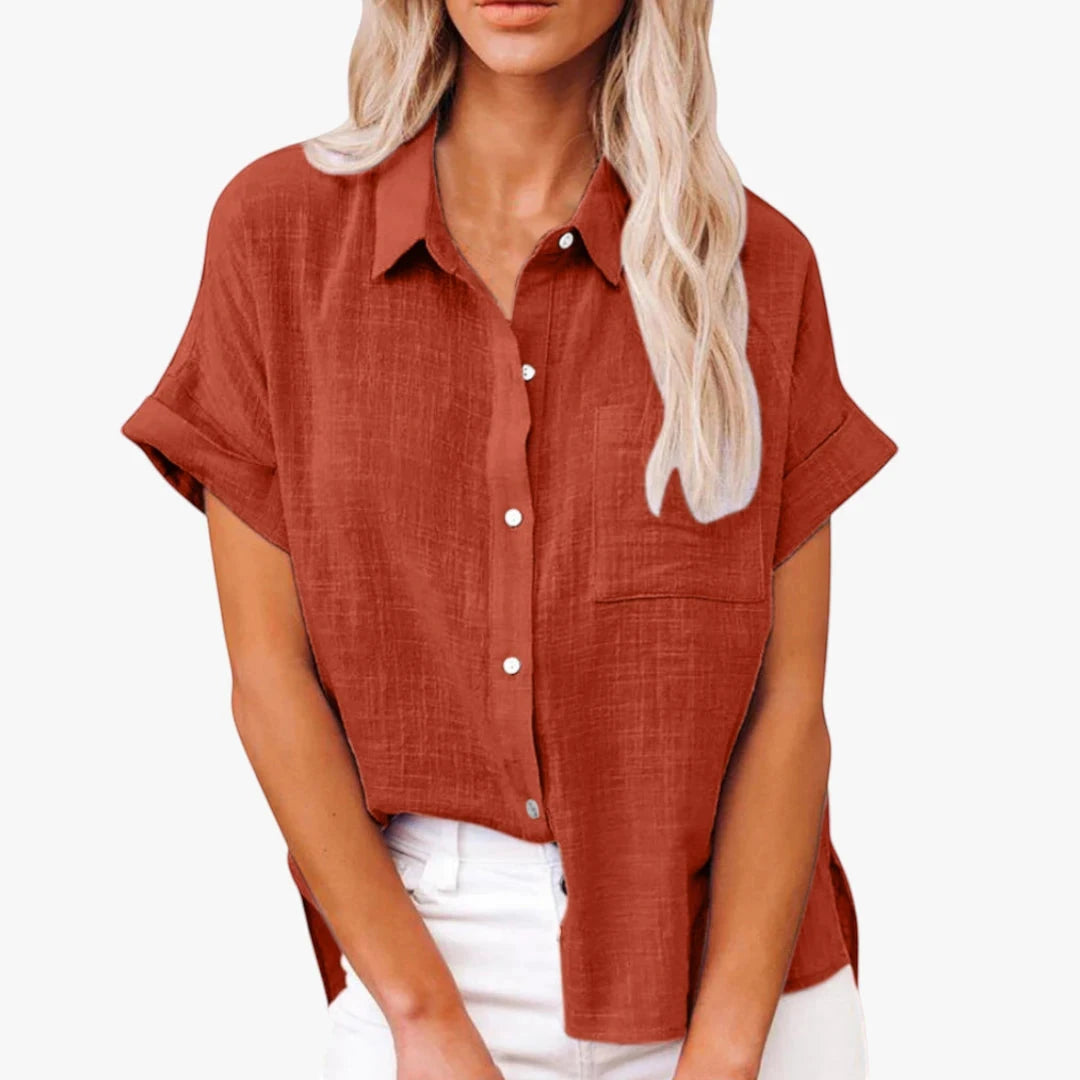 Women's Loose Shirt with Button Detail and Short Sleeve