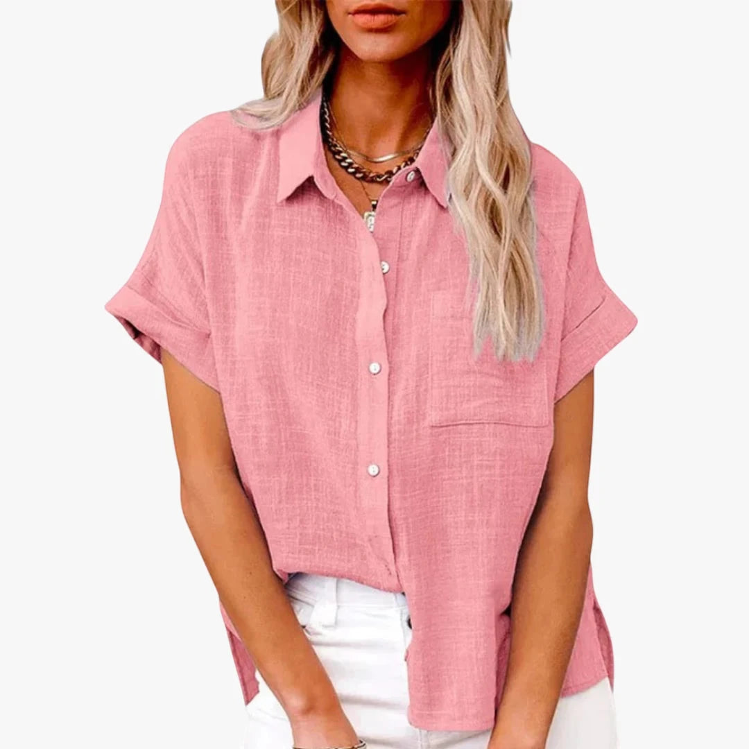 Women's Loose Shirt with Button Detail and Short Sleeve