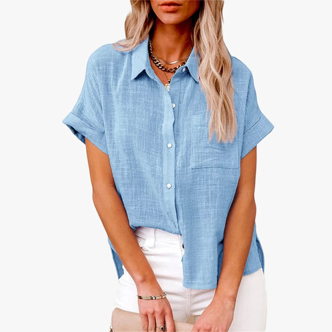 Women's Loose Shirt with Button Detail and Short Sleeve