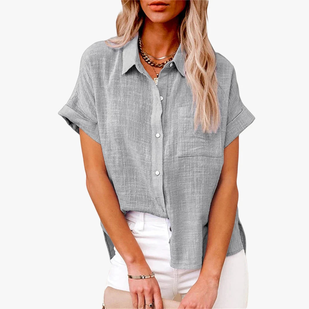 Women's Loose Shirt with Button Detail and Short Sleeve