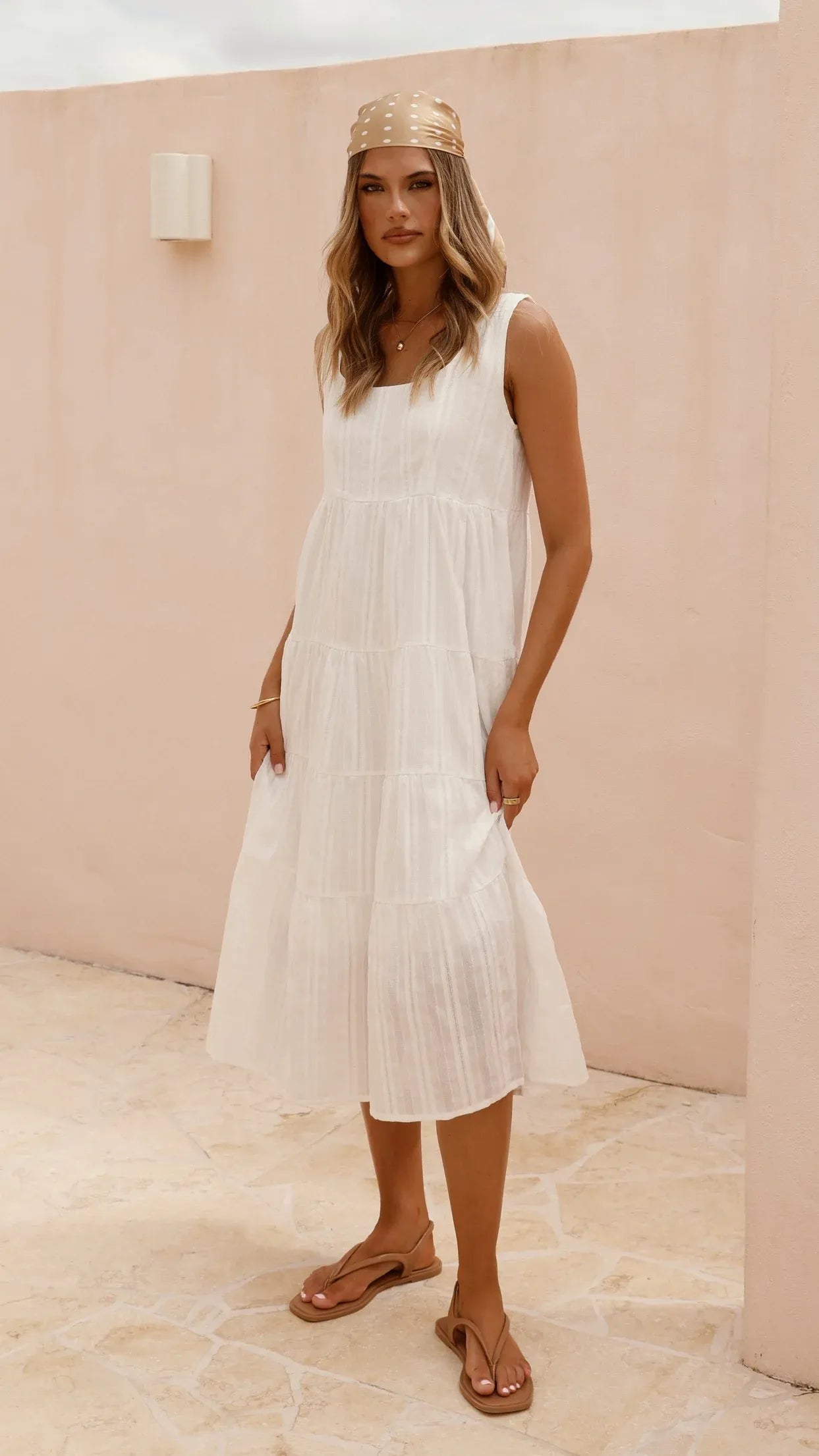 Women's Loose Tiered Midi Summer Dress with Square Neck