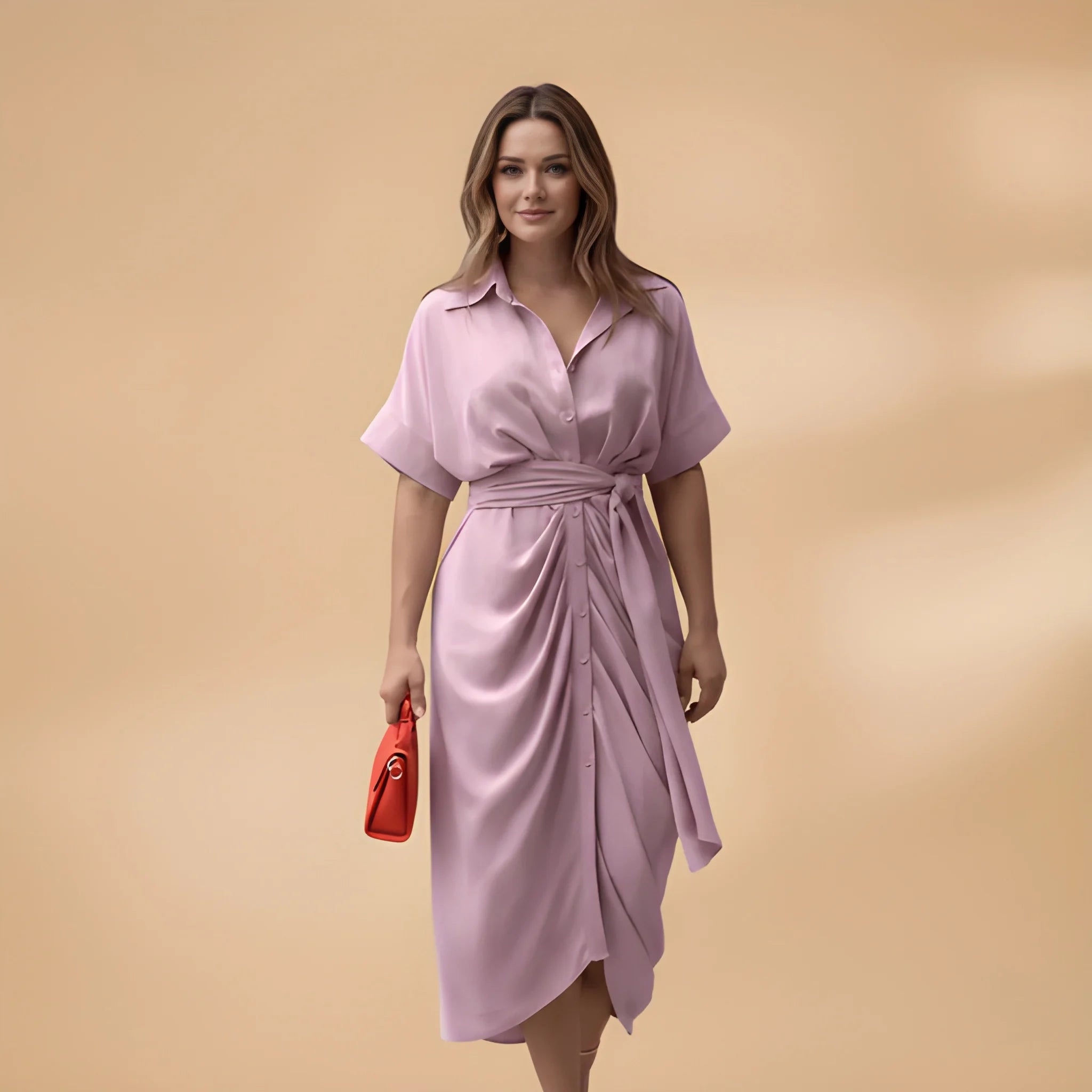 Women's Casual Printed Midi Summer Dress with Tie Waist