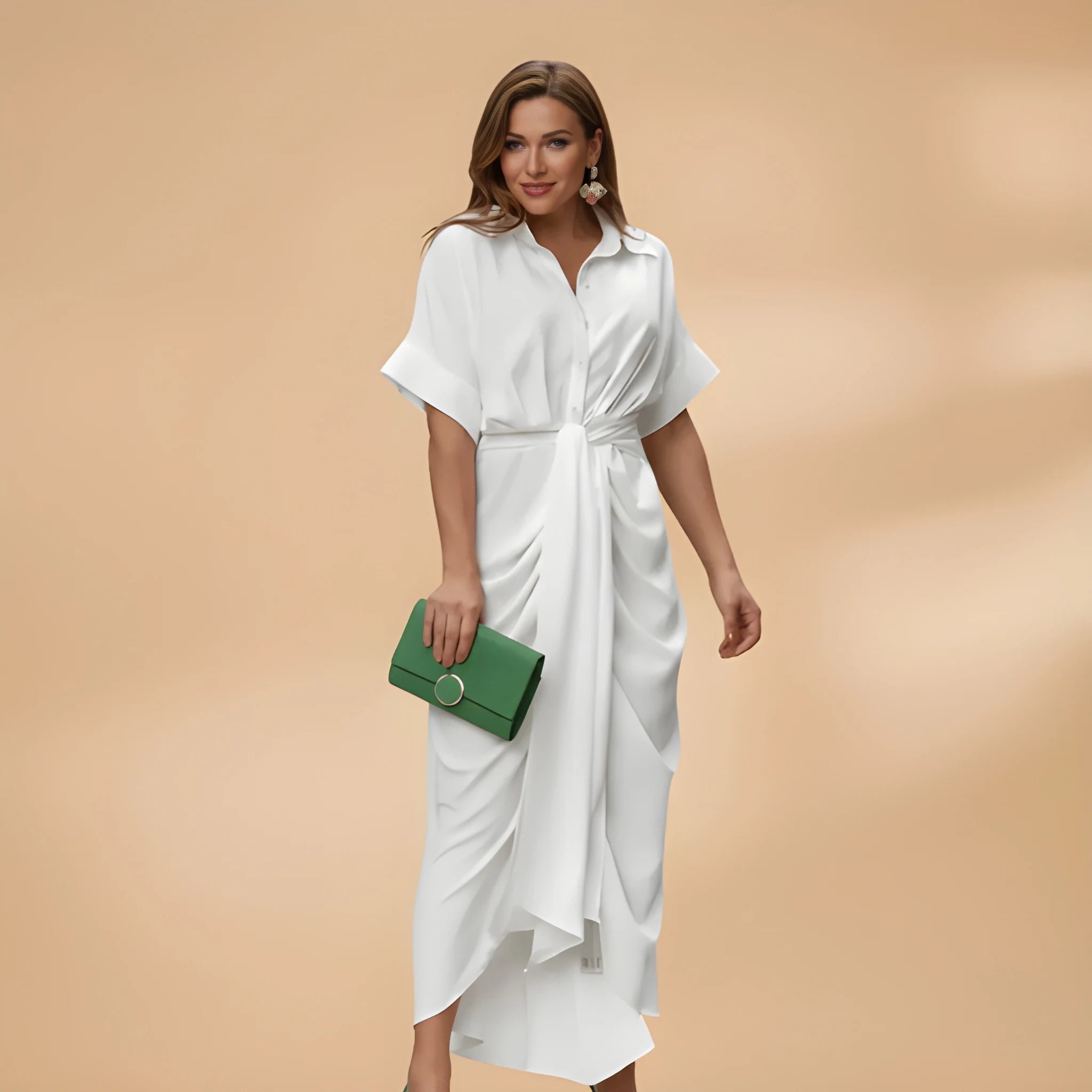 Women's Casual Printed Midi Summer Dress with Tie Waist
