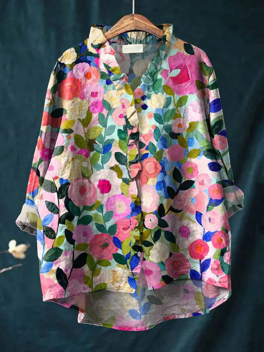 Women's Oversized Blouse with Ruffle and Long Sleeves