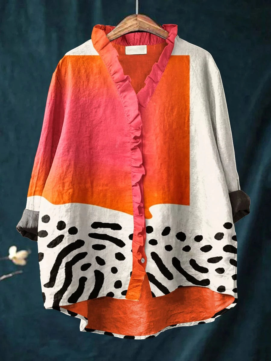 Women's Oversized Blouse with Ruffle and Long Sleeves