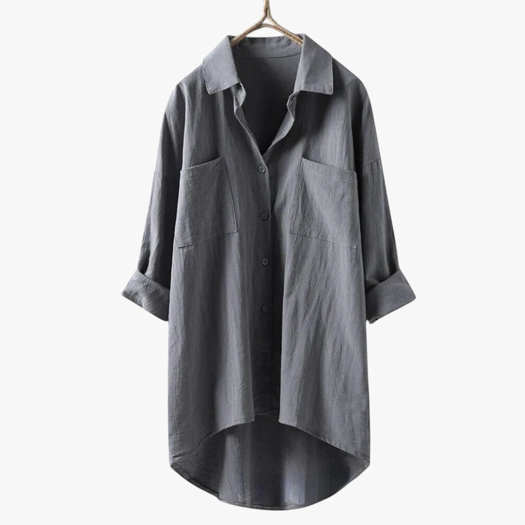 Women's Oversized Shirt with V-Neck and Front Pockets
