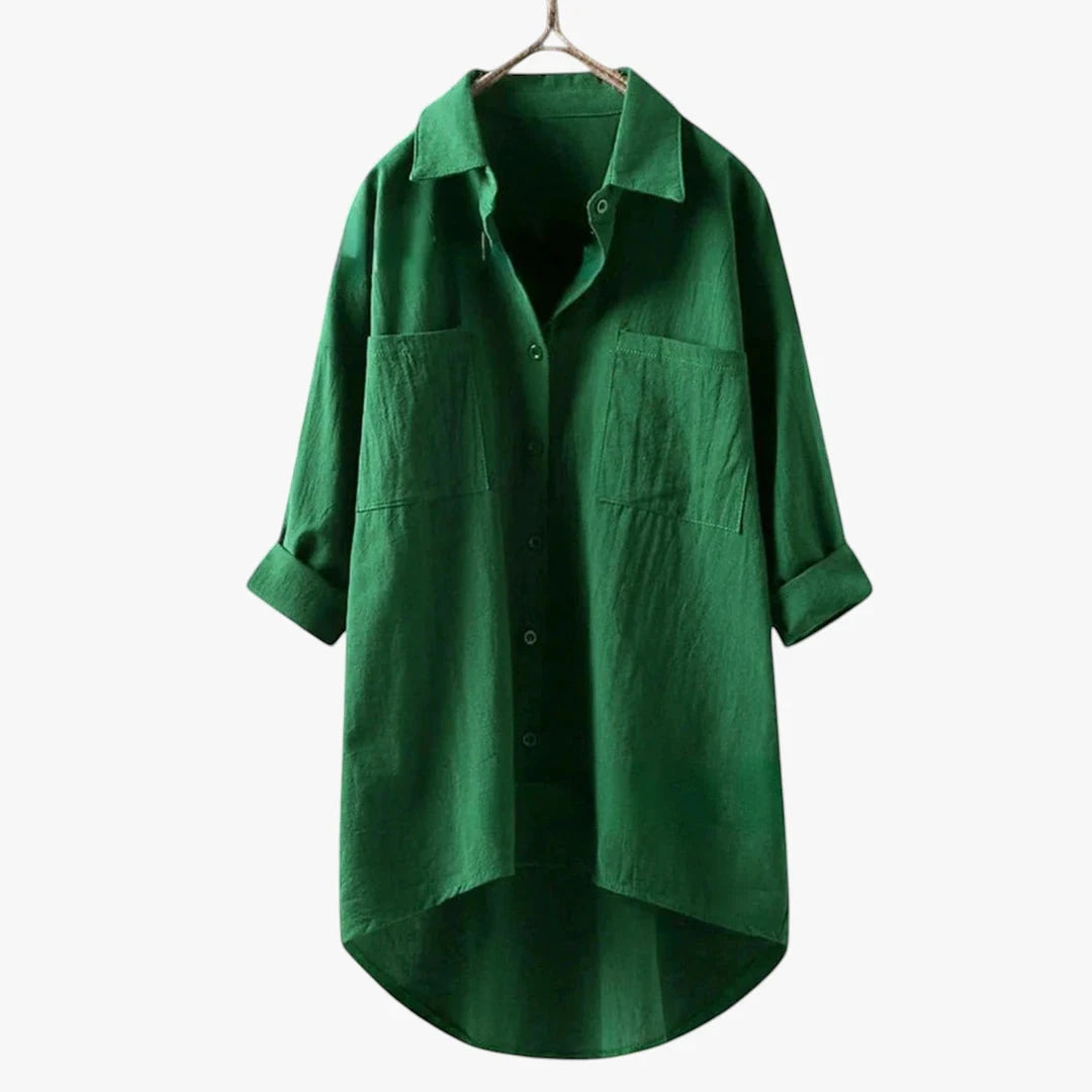 Women's Oversized Shirt with V-Neck and Front Pockets