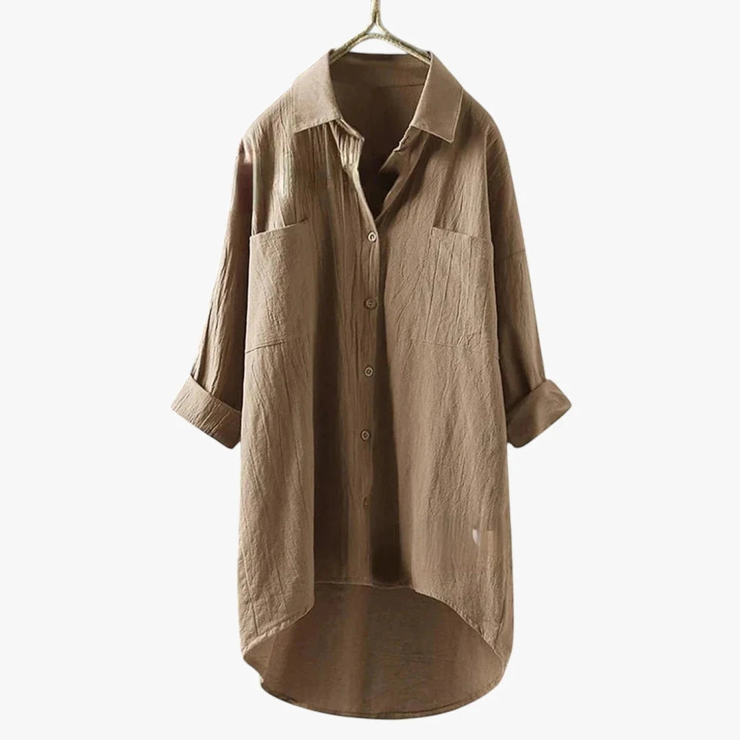Women's Oversized Shirt with V-Neck and Front Pockets