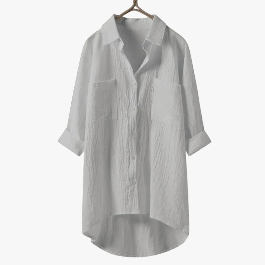 Women's Oversized Shirt with V-Neck and Front Pockets